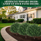2Pack Artificial Cedar Topiary Ball Trees, 16'' UV Resistant Fake Evergreen Shrubs Bushes Plants with Ground Spike Fake Plants for Outdoor Indoor Front Porch Garden