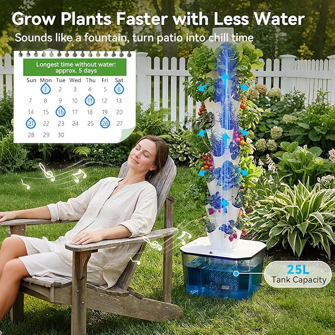BAOSHISHAN Vertical Hydroponic Garden Tower, 40 Pods 8 Tiers Hydroponics Tower Outdoor, Vertical Hydroponic System with Water Pump for Vegetable Herb Fruit