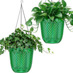 QCQHDU Self Watering Hanging Pots, 2 Pack 7.2 Inch Hanging Planters for Plants Indoor, Flower Pots with Drainage Holes and 3 Hooks Chains for Garden Home (Emerald)