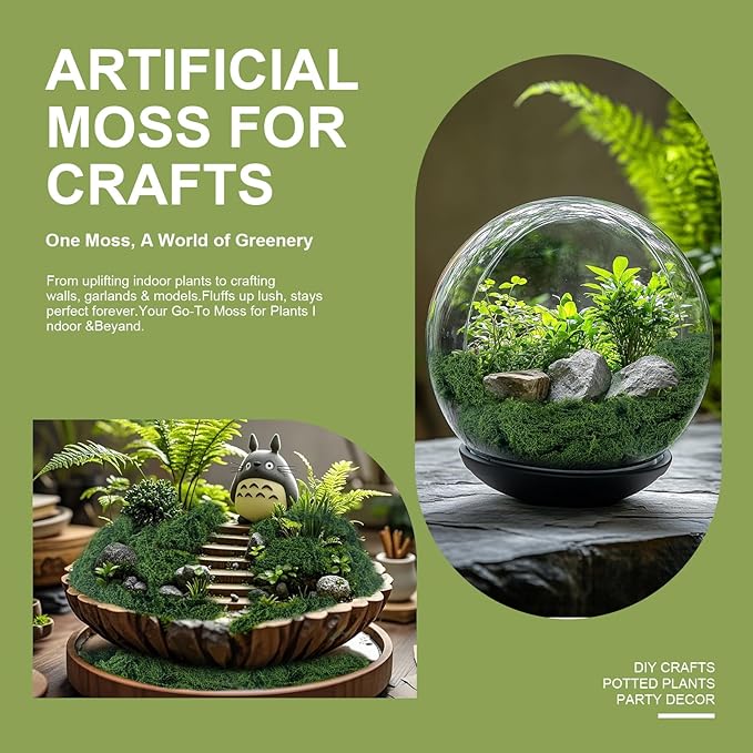 Fake Green Moss for Potted Plants Indoor, 5.3oz Artificial Moss for Crafts, Realistic Faux Moss Decor for DIY Fairy Garden, Terrariums, Table Centerpieces, Wedding & Home Decor