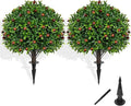 Grooy 2 Pack Artificial Olive Topiary Tree, Artificial Shrub Bushes with Ground Spike, Fake Evergreen Tree for Porch, Artificial Plants for Outdoor Planters Indoor UV Resistant
