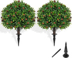 Grooy 2 Pack Artificial Olive Topiary Tree, Artificial Shrub Bushes with Ground Spike, Fake Evergreen Tree for Porch, Artificial Plants for Outdoor Planters Indoor UV Resistant