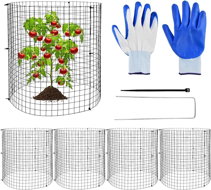 5 Pack Round Plant Protector from Animals, 12'' x 12'' Metal Plant Cages, 15 PCS Metal Mesh to Keep Animals Out, Garden Protection Bunny Barricades, Wire Plants Protectors for Rabbits Chicken Duck