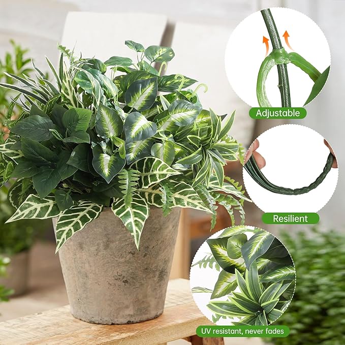 Artificial Greenery Plants, Large Bunches Outside Faux Plants for Outdoor Decor - UV Resistant Fake Plant for Planters, Realistic Fake Greenery Bushes for Garden Patio Front Porch Yard Decor