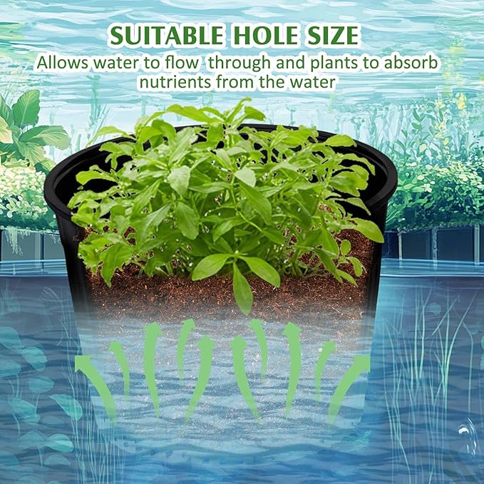 Weysat 16 Pcs Aquatic Plant Pots 6 Inch Round Pond Plant Baskets Net Pots for hydroponics Black Plastic Mesh Pond Containers for Hydroponics Live Aquarium Flowers