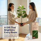 Artificial Fiddle Leaf Fig Tree 3ft (36 Inch) Tall - with Remote LED Spotlight - Realistic Faux Potted Plant & Moss for Living Room & Office Decor