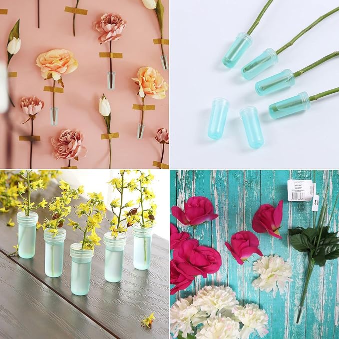 400-Pack Floral Water Tubes for Flower Arrangements, 1.6 Inch Flower Water Vials with Caps, Plastic Rose Water Tubes for Milkweed Stem Cuttings Arrangements, Blue (0.7 Inch Opening)