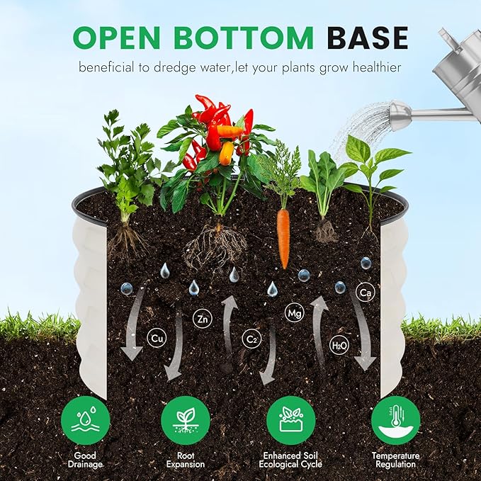 INNO STAGE 3 Pcs Round Galvanized Raised Garden Bed — 2×2×1ft Planter Box Outdoor Raised Beds Kit for Gardening Vegetables, Fruits, Herbs, and Flowers, White