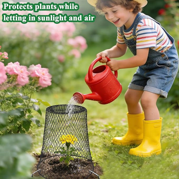 Cyrico 12 Pcs Plant Protectors from Animals, Chicken Wire Cloche Kit with Stakes and Labels, Metal Mesh Garden Cloches Keeps Out Rabbits, Squirrels and Birds for Seedlings Vegetables Flowers Outdoor