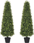 4ft Artificial Boxwood Topiary Trees (Set of 2) - UV Resistant Faux Plants Outdoor, Realistic 48in Fake Potted Bushes and Shrubs for Front Porch, Planter, Patio, Evergreen