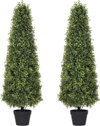 4ft Artificial Boxwood Topiary Trees (Set of 2) - UV Resistant Faux Plants Outdoor, Realistic 48in Fake Potted Bushes and Shrubs for Front Porch, Planter, Patio, Evergreen