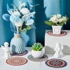 Nuanchu 6 Pieces Boho Plant Coasters 5.9 Inch Rubber Absorbent Non Slip Plant Pot Mats for Gardening Indoor Outdoor Round Bohemian Mandala Decorative Plants Saucers for Table Floor Protection Home