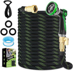 Non-Expandable Garden Hose 100 ft, Ultra Lightweight & Flexible Water Hose With 10-Pattern Spray Nozzle, Full Length Leak-Proof Design, High-Density Fabric & Shut-Off Valve, Hose Straps