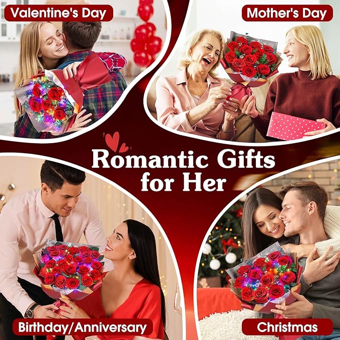 ADDWel 24 Preserved Red Roses Bouquet - Real Roses That Last 3+ Years, Romantic Anniversary & Birthday Gifts for Women, Wife, Girlfriend - Two Dozen Infinity Flowers for Delivery