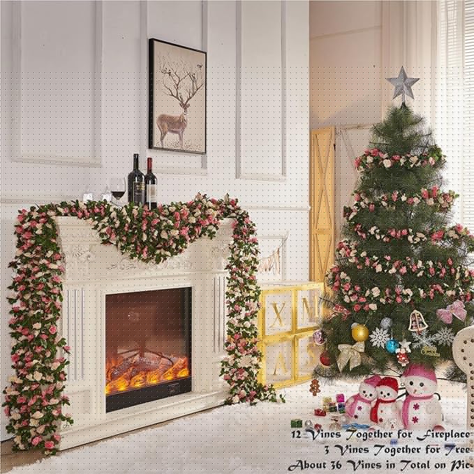 6 Pcs x 8.2 ft Flower Garland Artificial Rose Vine Flowers with Green Leaves Hanging Fake Roses Vine for Room Party Home Wedding Birthday Christmas Wall Arch Decor, Champagne Flower