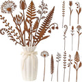 12 Pieces Rustic Metal Flowers and Plants Garden Stakes Rusty Plant Shaped Decoration Fern Leaf Decor for Flower Arrangements Potted Plants Patio Lawn Yard Walkway and Outdoor Courtyard Decoration