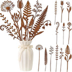 12 Pieces Rustic Metal Flowers and Plants Garden Stakes Rusty Plant Shaped Decoration Fern Leaf Decor for Flower Arrangements Potted Plants Patio Lawn Yard Walkway and Outdoor Courtyard Decoration
