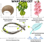 Crested Gecko Terrarium Decor Kit - 5PCS Rainforest Tank Accessories with Coconut Hide, Climbing Vines, Leaf Platform & Artificial Plants - Habitat Enrichment for Humidity & Hiding(Pink)