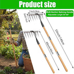 Garden Rake with Long Handle, 55" Gardening Tools Heavy Duty Rake, 7 Tines Sharp Edge Garden Weeding Tools, All Steel Hardened Hoe Garden Hand Rake Tools for Backyard Lawn Loosening Planting Weeding
