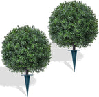 2Pcs Artificial Boxwood Topiary Ball Tree, UV Resistant Artificial Outdoor Shrubs with Spike, Decorative Evergreen Fake Topiary Bushes Plant for Front Porch Garden