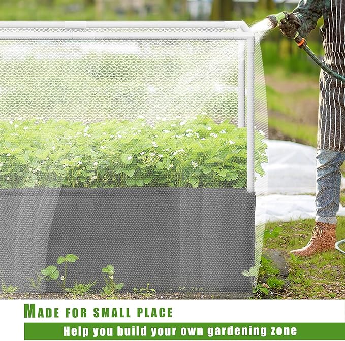 UNIFAMILY 4X2.6X1.3FT Fabric Raised Garden Bed Kit, Breathable Raised Garden Bed with Cover, Garden Beds Outdoor with Plant Protection Mesh Netting for Vegetable, Flower, Herbs and Strawberry