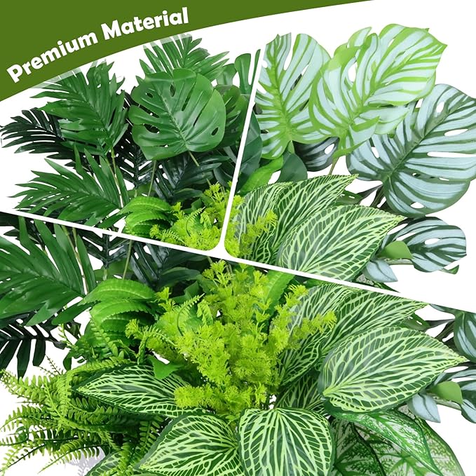 Artificial Greenery Plants Outdoor UV Resistant, 10 Bundles Large Faux Fern Bushes, Shrubs & Tropical Plants, Fake Plants for Planters, Porch, Patio, Garden & Poolside Spring Summer Decor
