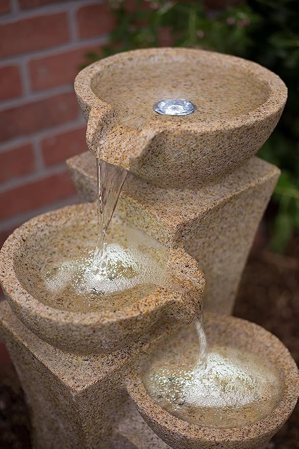 Veneto - 26" Three Bowl Cascading Waterfall Rock Fountain with LEDs