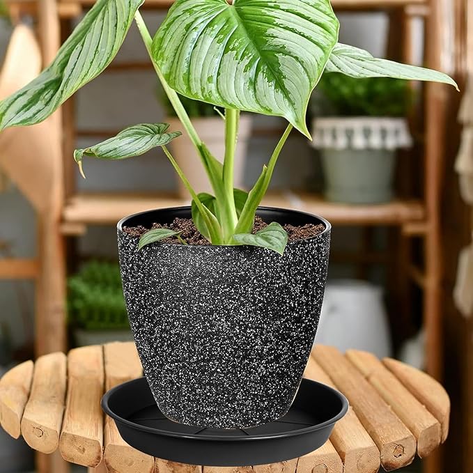 OVZILKI 2 Pack of Plant Saucer 16 inch, Black Plastic Flower Plant Pot Saucer, Heavy Duty Plant Drip Trays Saucers for Indoor, Plant Water Tray for Planters