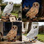 Solar Owl Garden Outdoor Statue,Owl Figurine Sculpture with LED Lights for Porch Patio Lawn Yard Deck Spring Decor - Mother's Day Housewarming Gift for Women Men Owl Lover(White)