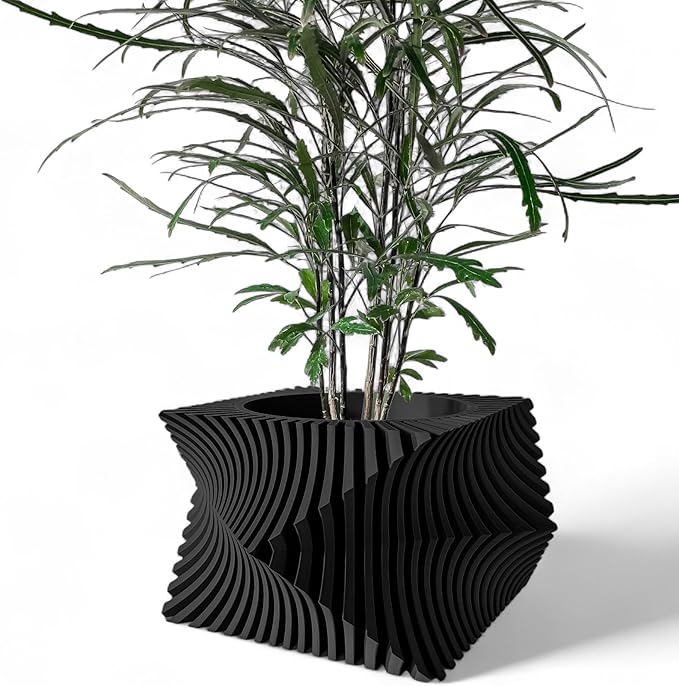 Aeon Twist Modern Planter – Black Sculptural Plant Pot for Indoor Decor Geometric Design with Drainage – Unique Home Accent for Living Room, Office, or Shelf (Black, Compact Structure: 6" x 4" WH)