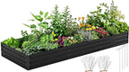 DWVO 12 x 4 x 1 FT Raised Garden Bed Kit, Outdoor Galvanized Flower Bed with Safety Rubber and Gloves, Large Metal Planter Box for Vegetables, Flowers, Herbs, Fruits, Black