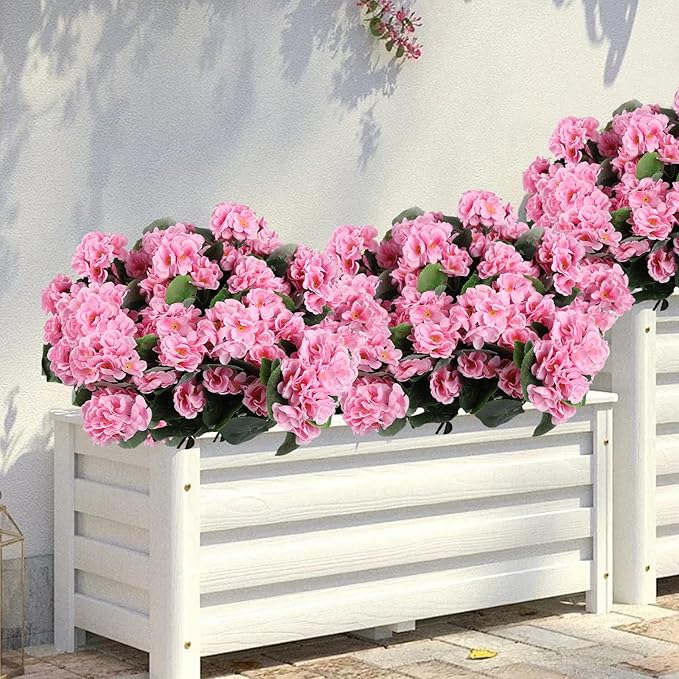 26Pcs Geranium Artificial Flowers for Outdoors Decoration Geranium Silk Flowers Outsides UV Resistant Garden Plant Faux Flower for Front Door Garden Porch Planter Patio Balcony Yard Indoor Home (Pink)