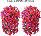HyeFlora Bougainvillea Artificial Hanging Flowers Plants for Outdoors Decoration, 2pcs Fake Flowers Bougainvillea Vines Realistic UV Resistant Silk Flower for Outside Planter Porch Patio Yard Urn, Mix