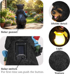 PETAFLOP Solar Garden Statues Bear Decor, Bear Statue with Glowing Honey Jar and Gnomes for Patio Balcony Lawn Yard Decorations, Outdoor Birthday Housewarming Gifts for Women, Mom