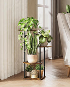 Tall Plant Stand Indoor 4 Tiered Plant Shelf for Multiple Plants Coner Shelf Stand Wood Plant Stand Metal Shelving for Living Room Bedroom Balcony Patio Brown Oak