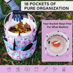 KUNN Gardening Gift for Women Men 5 Gallon Bucket Tool Organizer with 18 Pockets, Heavy-Duty Bucket Buddy Caddy Bag, Garden Tools Organizer Storage with Comfort Grip Handle Pad Attachment,Pink