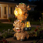 Joint Honglin Solar Highland Cow Garden Statue with LED Lights, Cute Resin Outdoor Decor with Glowing Lantern & Light-Up Bubble, Waterproof Solar Yard Ornament for Lawn, Patio & Garden (Brown Cow)