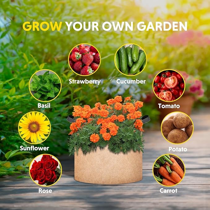 iPower Plant Grow Bag 3 Gallon 6-Pack Heavy Duty Fabric Pots, 300g Thick Nonwoven Fabric Containers Aeration with Nylon Handles, for Planting Vegetables, Fruits, Flowers,Tan 2024 Version