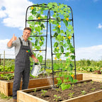 7ft Garden Arch Trellis for Climbing Plants Outdoor-Heavy Duty Metal Cucumber Trellis for Raised Beds- Tall Steel Vegetable Arbor for Climbing Vine Fruit Flower Yard Lawn Arch Tunnel Trellis