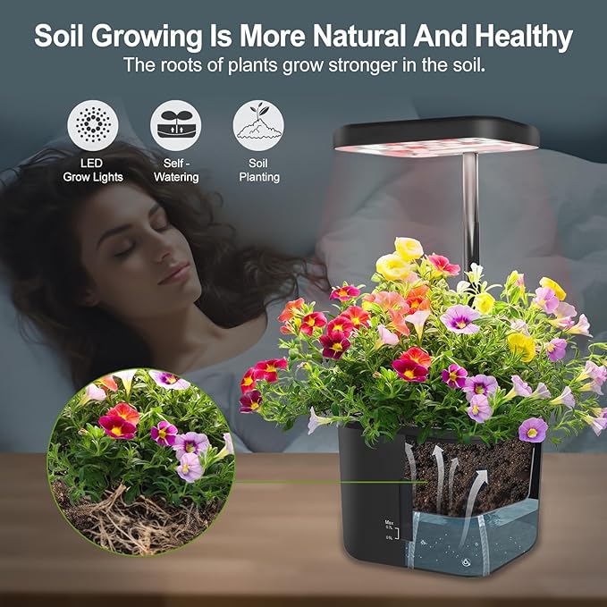 Indoor Garden Growing Systems Self-Watering Plant Pot Smart Gardening System with 17 Watts LED Grow Light Auto Timer Gardening Plant Gifts for Mom Plant Pot for vegetables herbs(No Seeds&Soil)