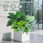 Artificial Greenery Plants Outdoor UV Resistant, 10 Bundles Large Faux Fern Bushes, Shrubs & Tropical Plants, Fake Plants for Planters, Porch, Patio, Garden & Poolside Spring Summer Decor