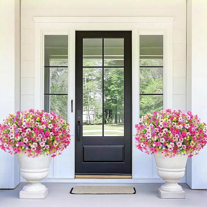 BLEUM CADE 12 Bundles Artificial Flowers for Outdoors, UV Resistant Fake Outdoor Flowers, Realistic Faux Outdoor Flowers for Decoration, Outside Fake Plants for Porch Garden Decor