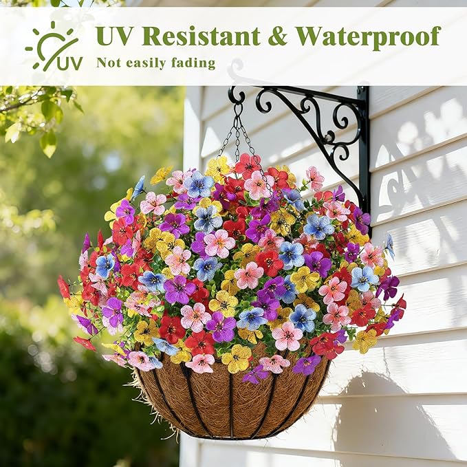 Alupssuc 20 Bundles Artificial Flowers for Outdoor Indoor Decoration, UV Resistant No Fade Fake Plants Eucalyptus, Colorful Faux Spring Flowers for Outside Yard Porch Patio Garden Home Window Box