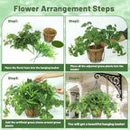 Artificial Hanging Plants with Basket, 5 PCS UV Resistant Fake Outdoor Greenery, Faux Grape Leaves for Home Garden Patio Front Porch Yard Decor