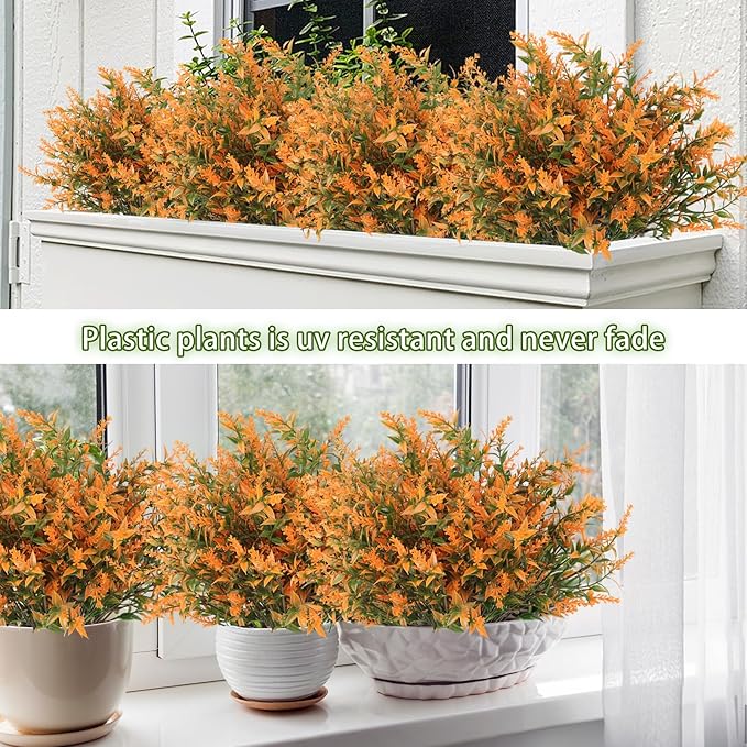 RECUTMS Artificial Flowers Fake Outdoor Plants Faux UV Resistant Lavender Flower Plastic Shrubs Indoor Outside Hanging Decorations Fall Flowers for Decoration，20 Bundles-Salmon