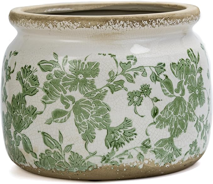 Dosayes Large Ceramic Pot for Planters, Ice Crack Glazed Flower Pot with Drainage Holes,5.91inch Vintage Planters for Indoor and Outdoor(Green)