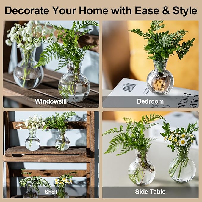 Plastic Propagation Vases (2 Bulbs),Desktop Plant Terrarium for Indoor Plants - Hydroponics Containers for Home Office Desk Decor, mini Gardening Gifts for Women Who Love Plants (2PCS)