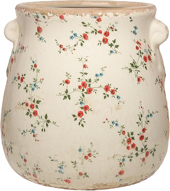 Xiaan Jiaju Ceramic Vases for Centerpieces, Shabby Chic Vase & Flower Pot with Drainage, Country Chic Decor for Office Room Garden Balcony Mantel Fireplace Table & Shelf, Red Floral