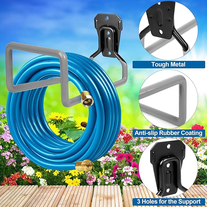 PeoMev 2PCS Water Hose Holder Wall Mount - Metal Hose Hanger Garden Hose Rack Heavy Duty Hose Storage for Outside Water Hose