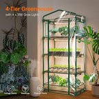 Bstrip Indoor Greenhouse with Grow Lights, PVC Tent with Waterproof Base Mat, Airflow Windows&Zippered Door, 4Pcs Grow Lights for Seed Starting with Timer, 4-Tier Greenhouse Shelf 27.2x19.3x61.8in